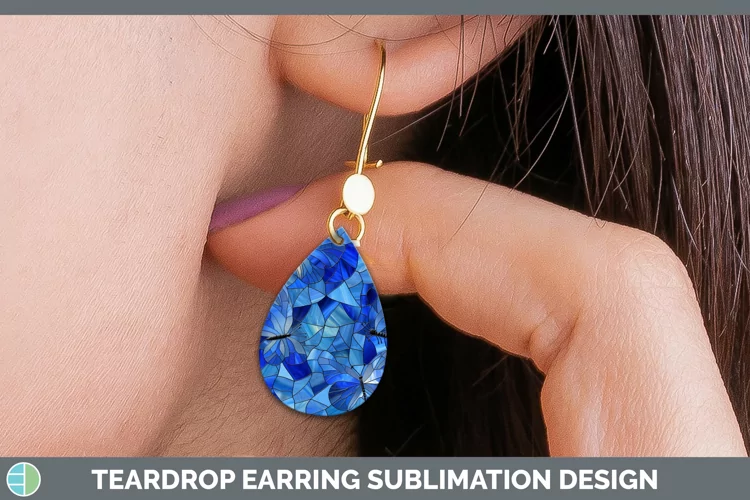 Blue Stained Glass Teardrop Earrings Sublimation Earrings De