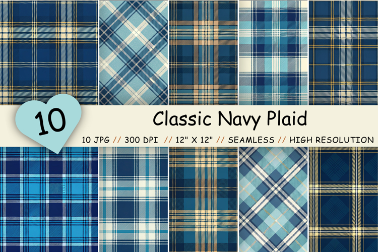 Blue Tartan Seamless Pattern, Classic Navy Plaid