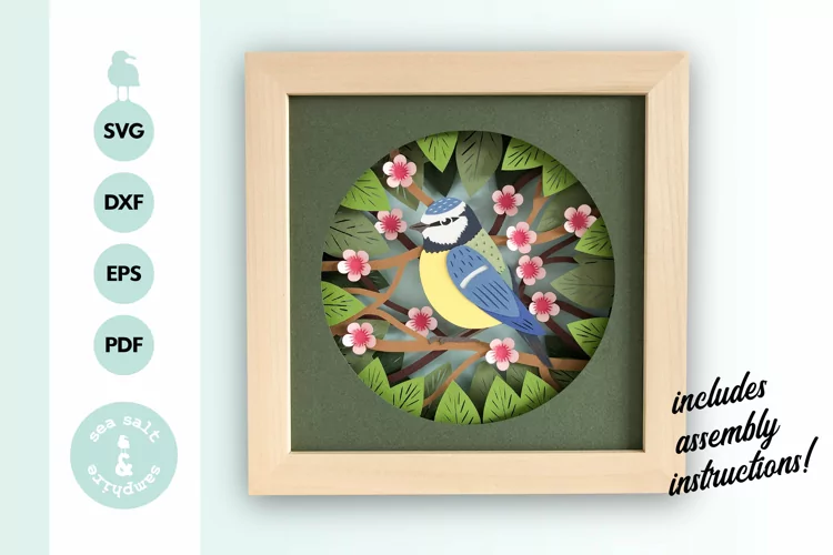 Blue Tit 3D Shadow Box SVG Layered Paper Cut Template