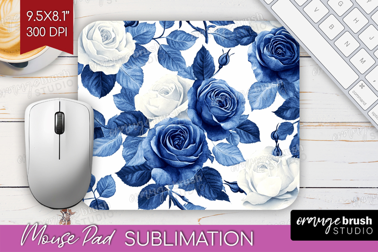 Blue Toile Flowers Mouse Pad Sublimation - Chinoiserie PNG