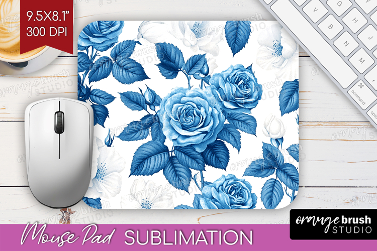 Blue Toile Flowers Mouse Pad Sublimation - Chinoiserie PNG