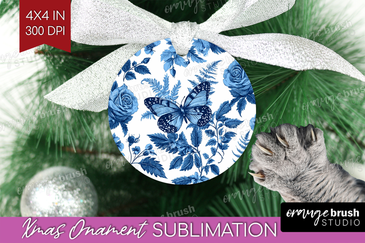 Blue Toile Flowers Ornament PNG - Chinoiserie PNG