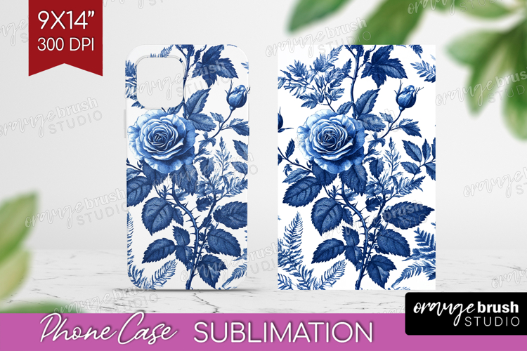 Blue Toile Flowers Phone Case PNG - Chinoiserie Case PNG