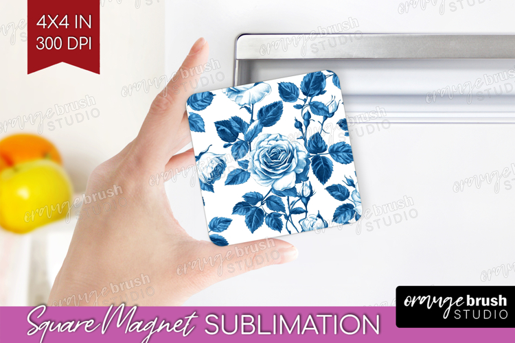 Blue Toile Flowers Magnet Sublimation - Chinoiserie Square