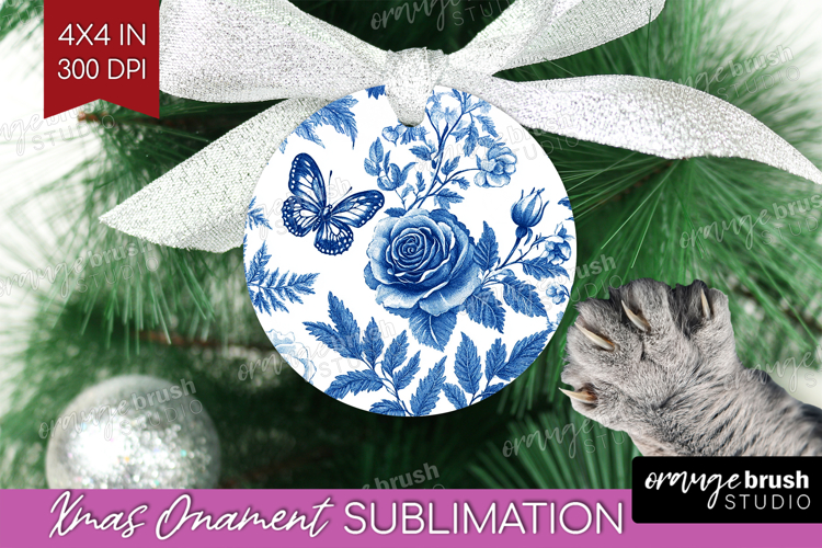 Blue Toile Flowers Ornament PNG - Chinoiserie PNG