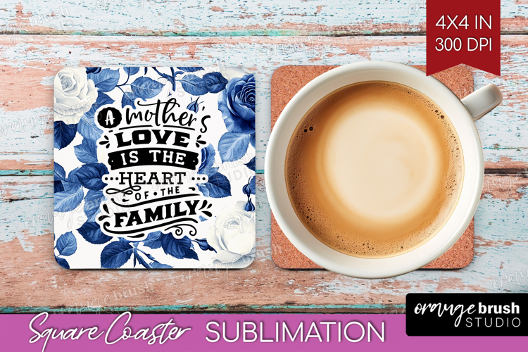 Mothers Day Quote Square Coaster - Blue Toile Coaster PNG