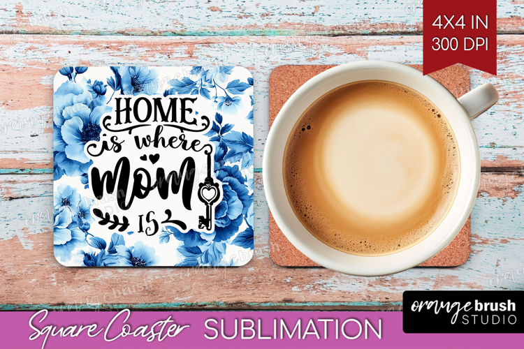 Mothers Day Quote Square Coaster - Blue Toile Coaster PNG