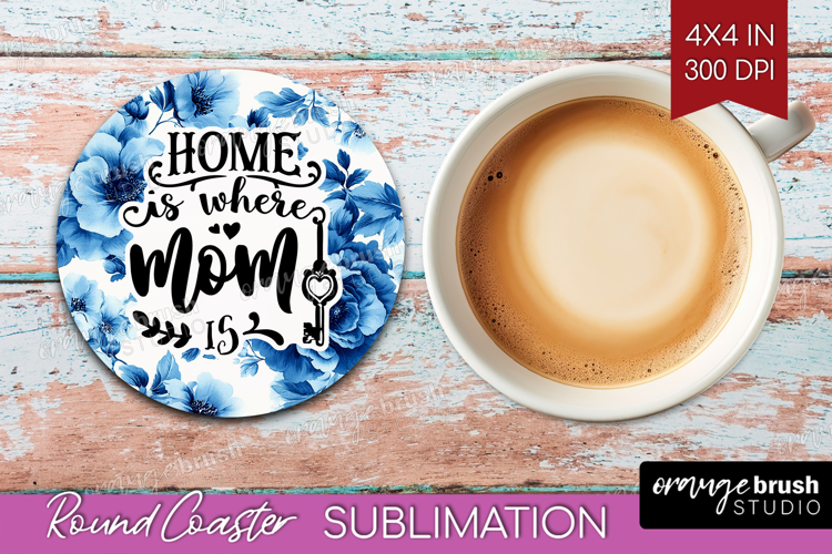 Mothers Day Quote Round Coaster - Blue Toile Coaster PNG