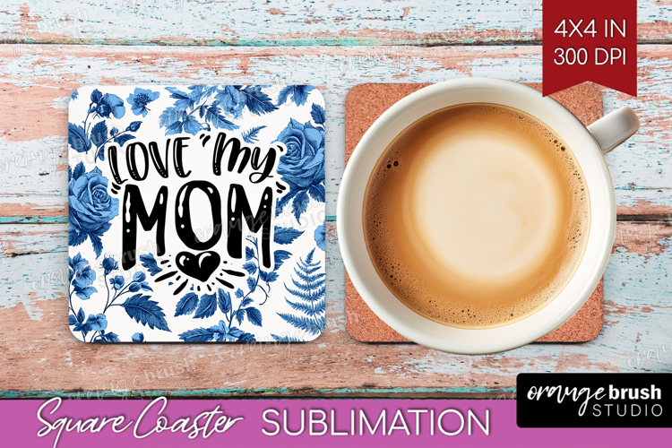 Mothers Day Quote Square Coaster - Blue Toile Coaster PNG