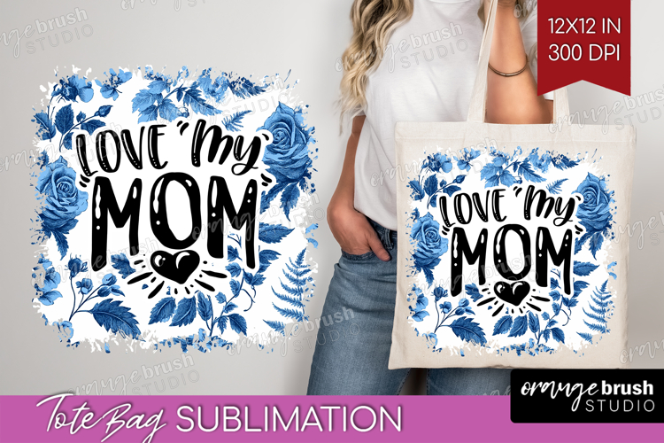 Mothers Day Quote Tote Bag - Blue Toile Tote Bag PNG example image 1