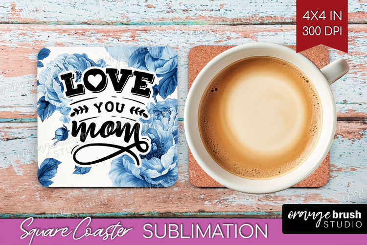 Mothers Day Quote Square Coaster - Blue Toile Coaster PNG