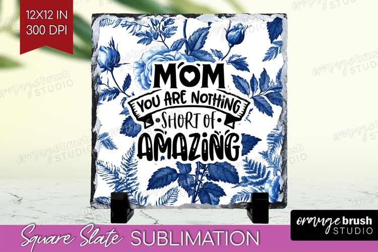 Mothers Day Quote Slate PNG - Blue Toile Square Slate example image 1