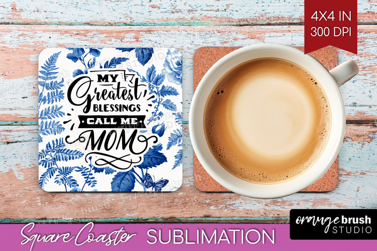 Mothers Day Quote Square Coaster - Blue Toile Coaster PNG