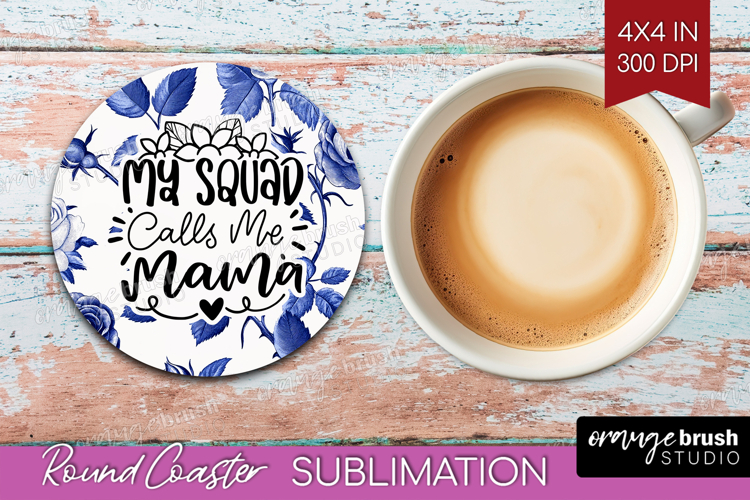 Mothers Day Quote Round Coaster - Blue Toile Coaster PNG example image 1