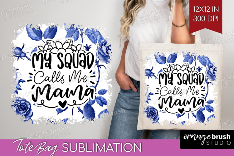Mothers Day Quote Tote Bag - Blue Toile Tote Bag PNG example image 1