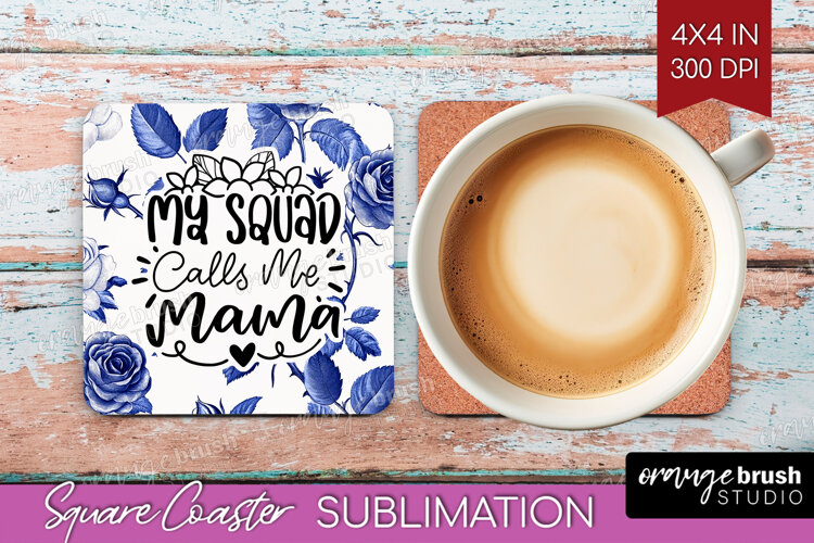 Mothers Day Quote Square Coaster - Blue Toile Coaster PNG example image 1