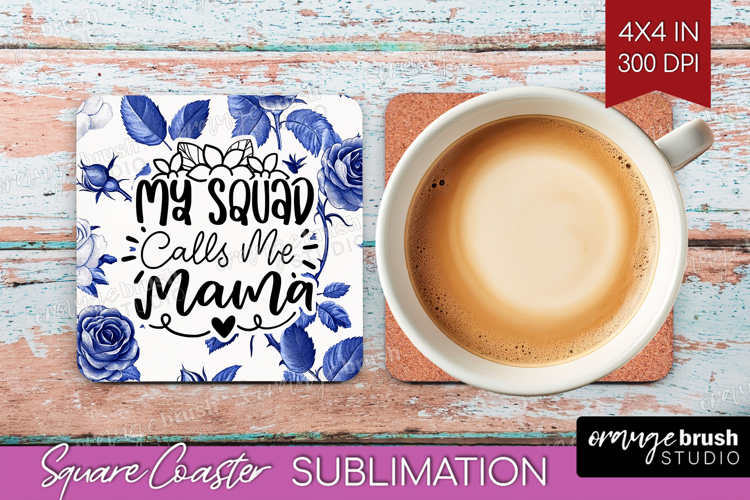 Mothers Day Quote Square Coaster - Blue Toile Coaster PNG