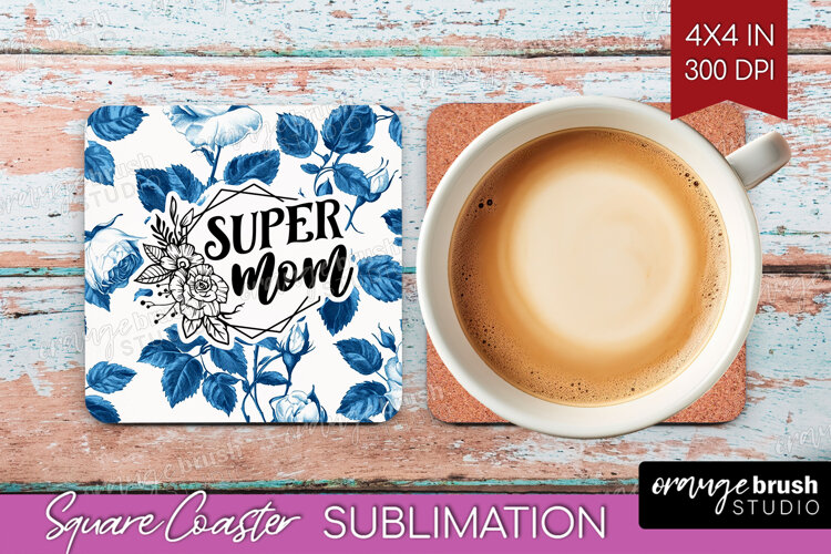 Mothers Day Quote Square Coaster - Blue Toile Coaster PNG example image 1