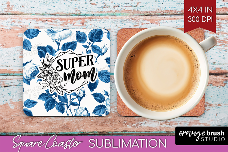 Mothers Day Quote Square Coaster - Blue Toile Coaster PNG