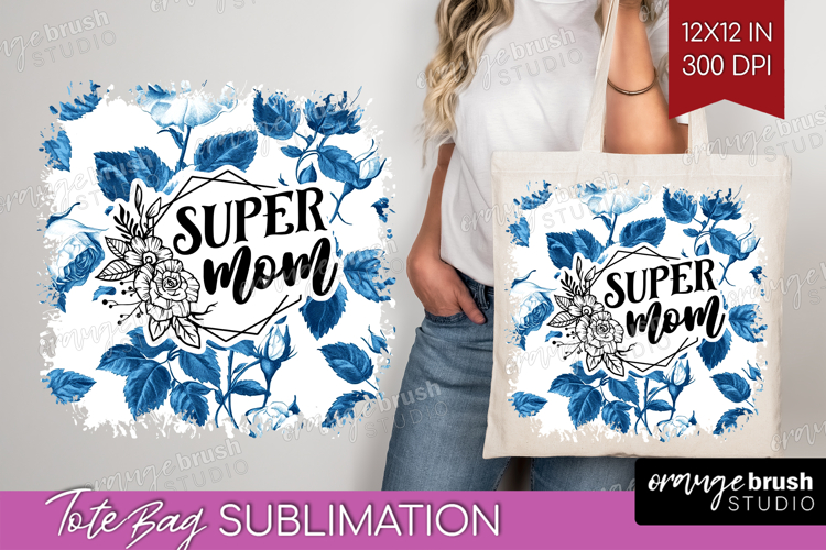Mothers Day Quote Tote Bag - Blue Toile Tote Bag PNG example image 1