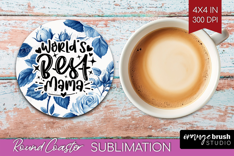 Mothers Day Quote Round Coaster - Blue Toile Coaster PNG