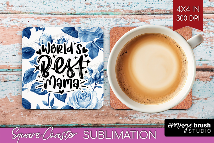 Mothers Day Quote Square Coaster - Blue Toile Coaster PNG