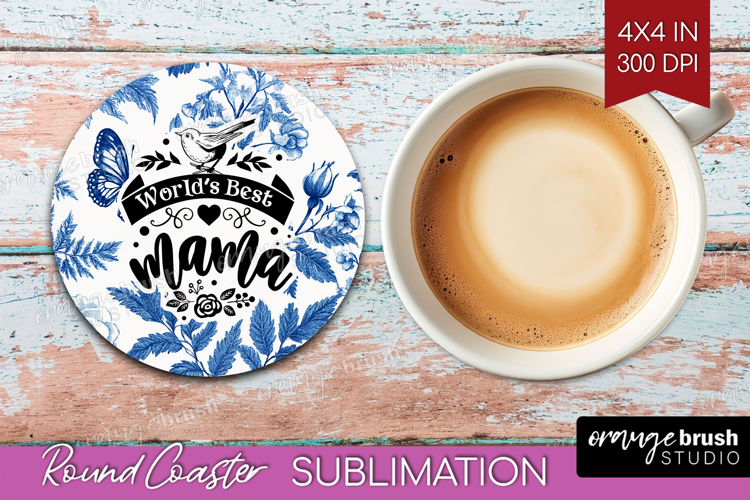 Mothers Day Quote Round Coaster - Blue Toile Coaster PNG