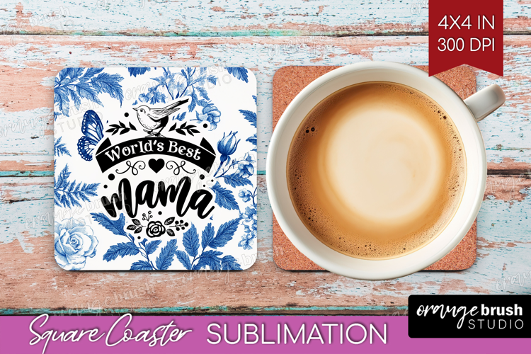 Mothers Day Quote Square Coaster - Blue Toile Coaster PNG