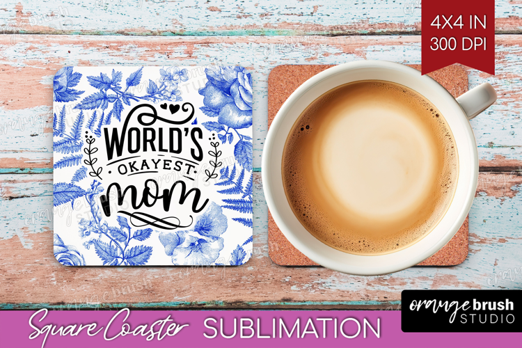 Mothers Day Quote Square Coaster - Blue Toile Coaster PNG
