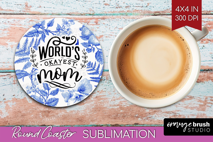 Mothers Day Quote Round Coaster - Blue Toile Coaster PNG