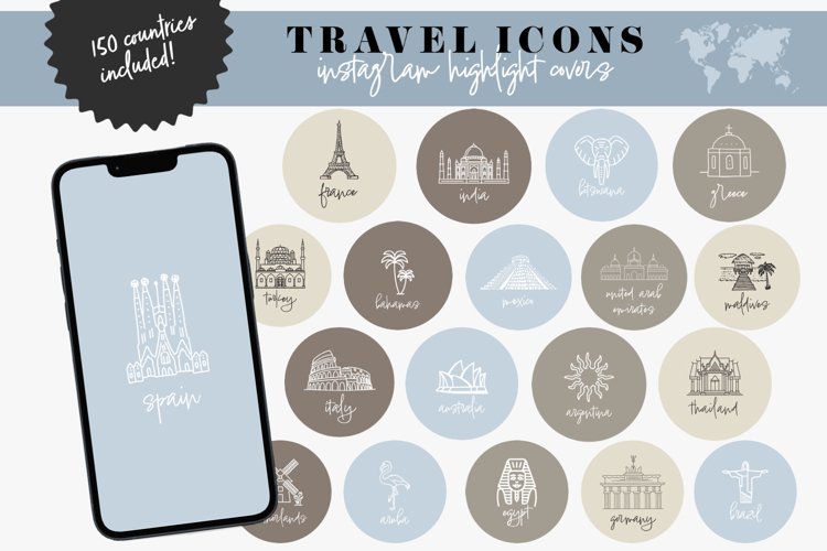 Travel Instagram Highlight Covers, Countries Story Icons