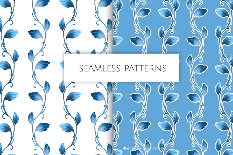 Hand-Drawn Blue Vine Seamless Patterns