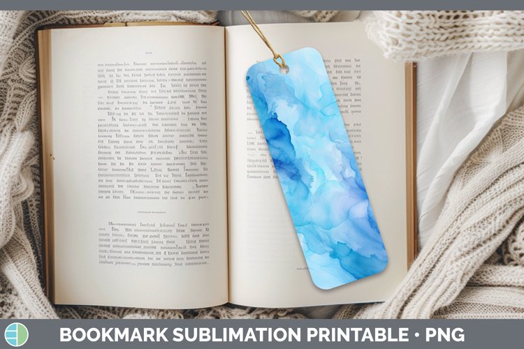 Blue Watercolor Bookmark Sublimation Printable Designs