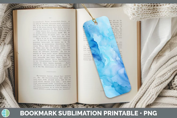 Blue Watercolor Bookmark Sublimation Printable Designs