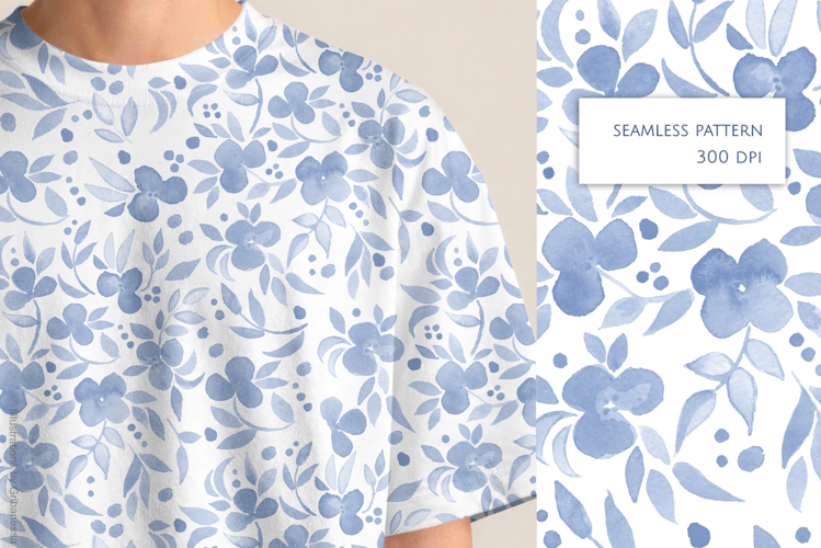 Blue Watercolor Floral Pattern