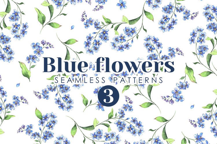 Blue watercolor seamless pattern forget-me-nots flowers for printing