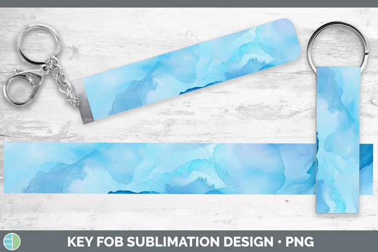 Blue Watercolor Key Fob Sublimation Wristlet Designs