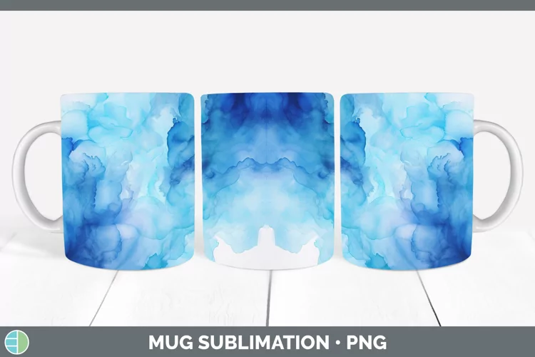 Blue Watercolor Mug Wrap Sublimation Coffee Cup Designs