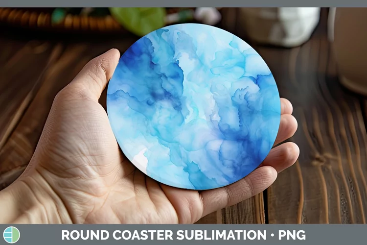 Blue Watercolor Round Coaster Sublimation Coaster Designs