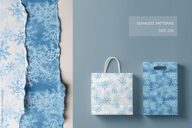 Blue Watercolor Snowflake Patterns example image 1