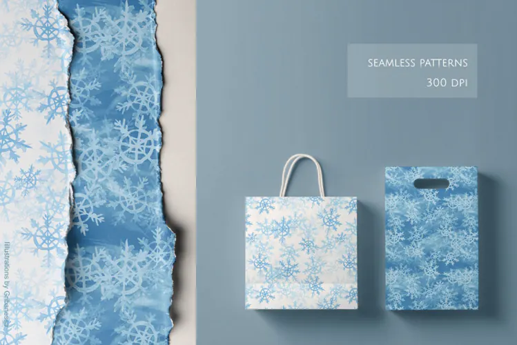 Blue Watercolor Snowflake Patterns