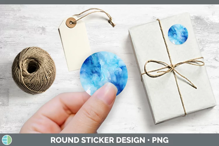 Blue Watercolor Stickers | Round Labels Designs