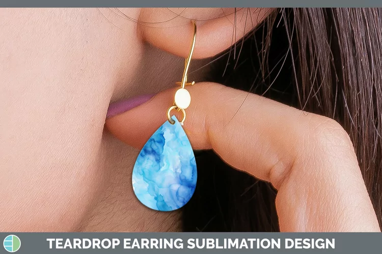 Blue Watercolor Teardrop Earrings Sublimation Earrings Desig