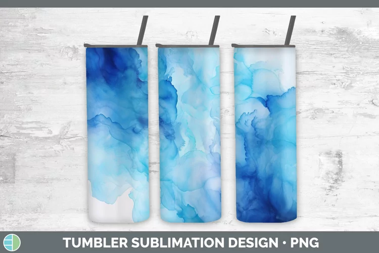 Blue Watercolor Tumbler Sublimation 20 oz Skinny Tumbler Des