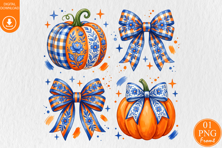 Blue Willow Coquette Pumpkin PNG, Chinoiserie Fall Design