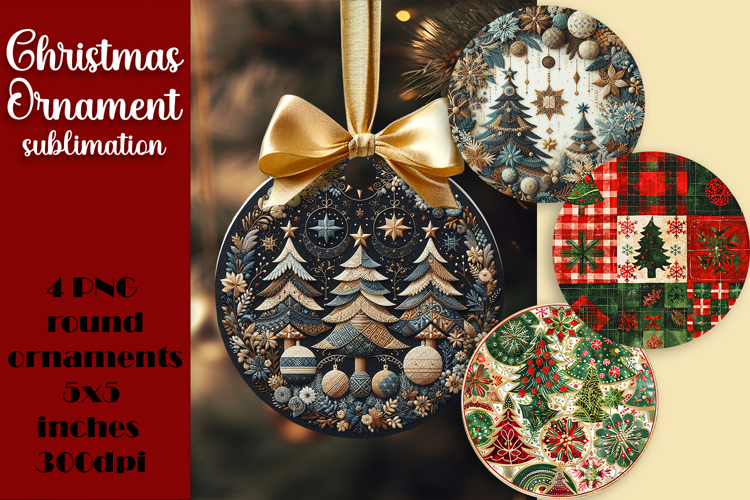 Christmas Vintage tree Ornament Sublimation, Round Png