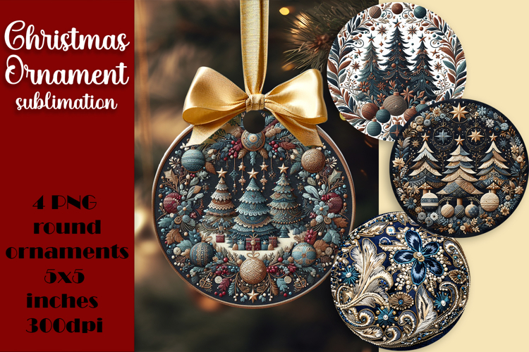 Christmas Vintage tree Ornament Sublimation, Round Png