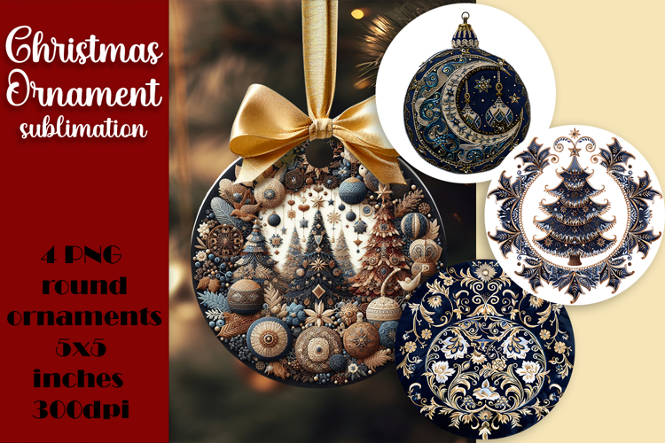 Christmas Vintage tree Ornament Sublimation, Round Png