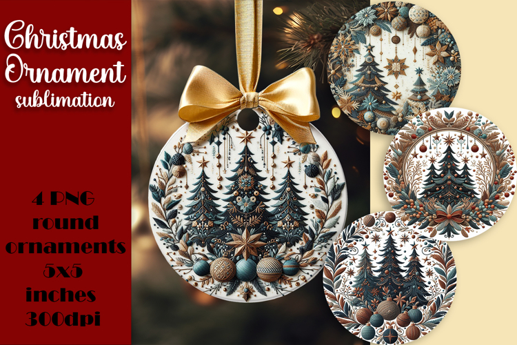 Christmas Vintage tree Ornament Sublimation, Round Png