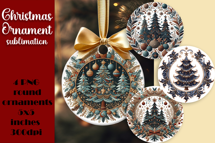 Christmas Vintage tree Ornament Sublimation, Round Png